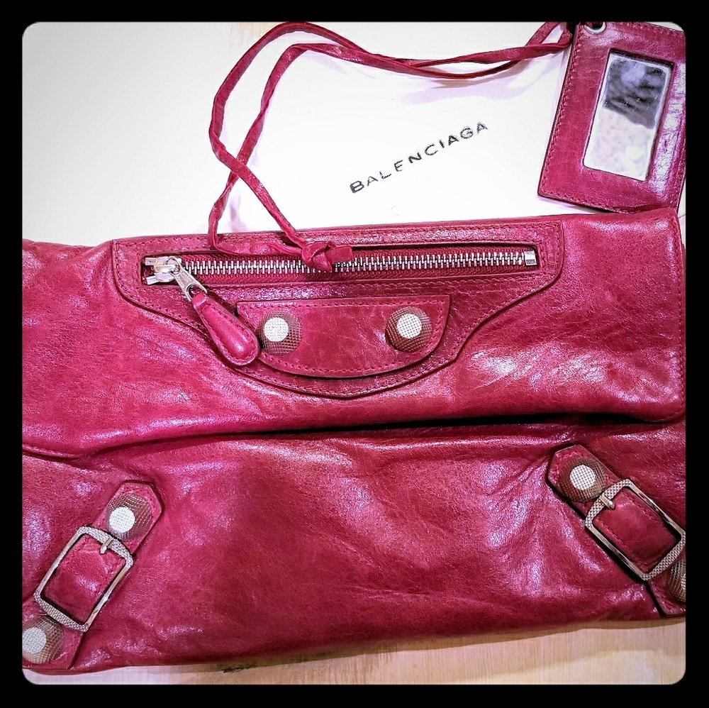 AUTH Balenciaga Envelope Clutch Bag Sang/Silver